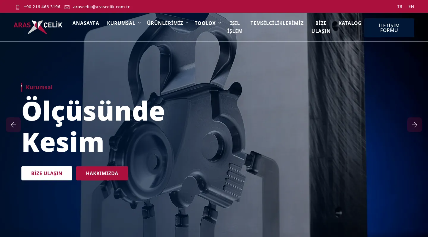 Aras Çelik web sitesinin ana sayfası